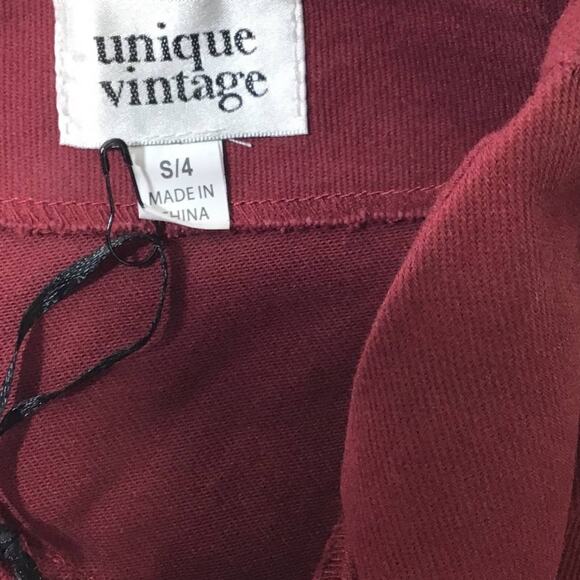 UNIQUE VINTAGE S 4 burgundy high waist pin tuck retro style jeans NWT B81 - Picture 8 of 8